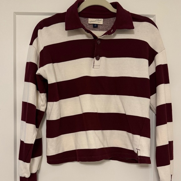 Universal Thread Tops - Universal Thread Striped Maroon and White Long Sleeve Polo